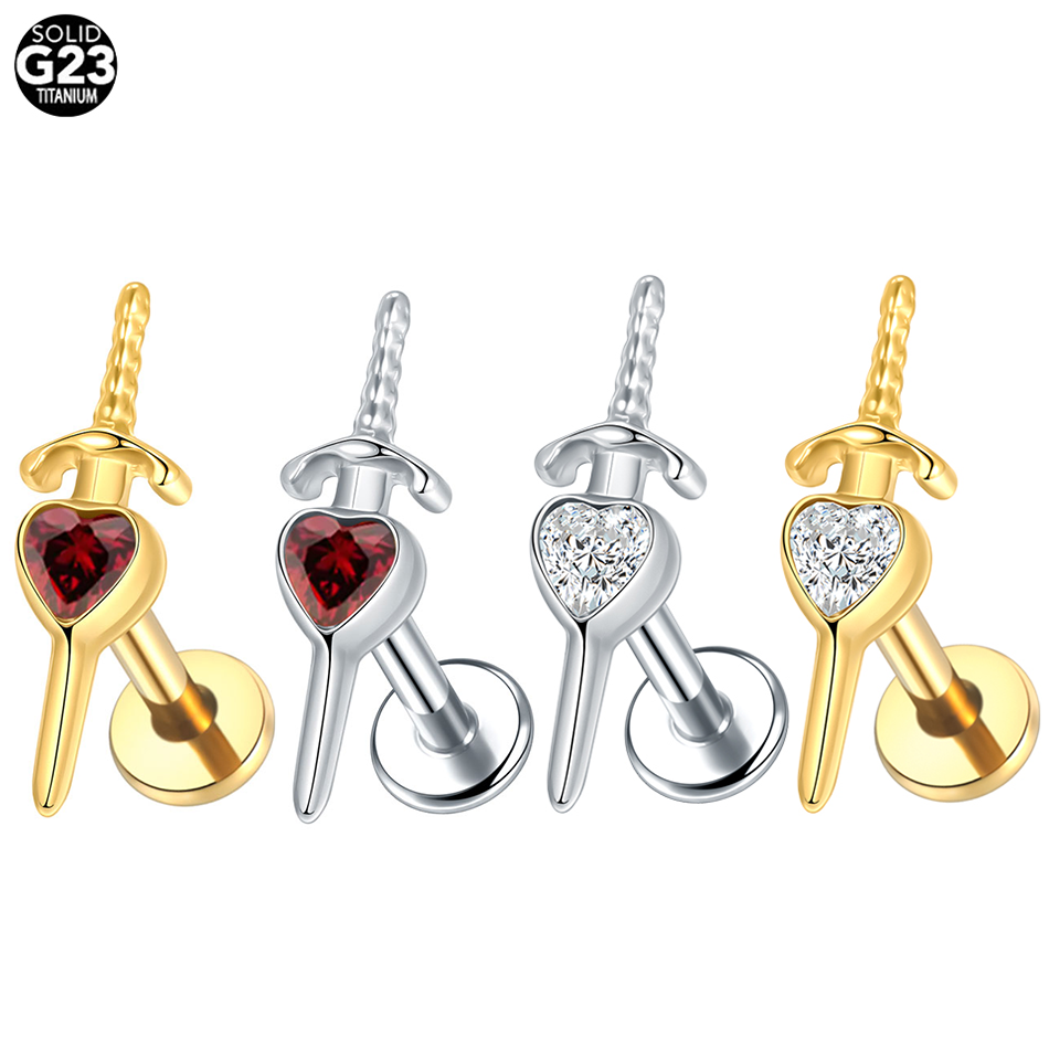 1pc Titanium Heart Zircon Swor - Dermal Anchor Top recension och pris