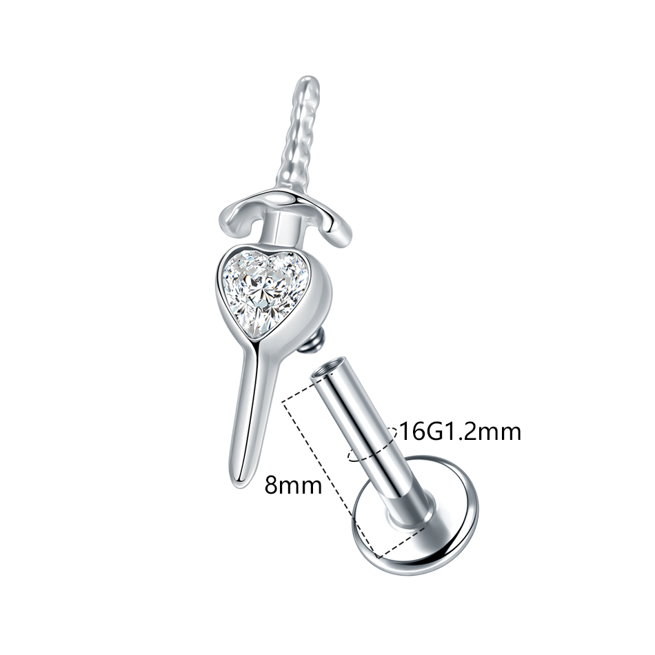 1pc Titanium Heart Zircon Swor - Dermal Anchor Top recension och pris