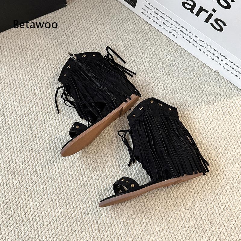 Women Western Fringe Mid-Calf  - Star Flat Back recension och pris