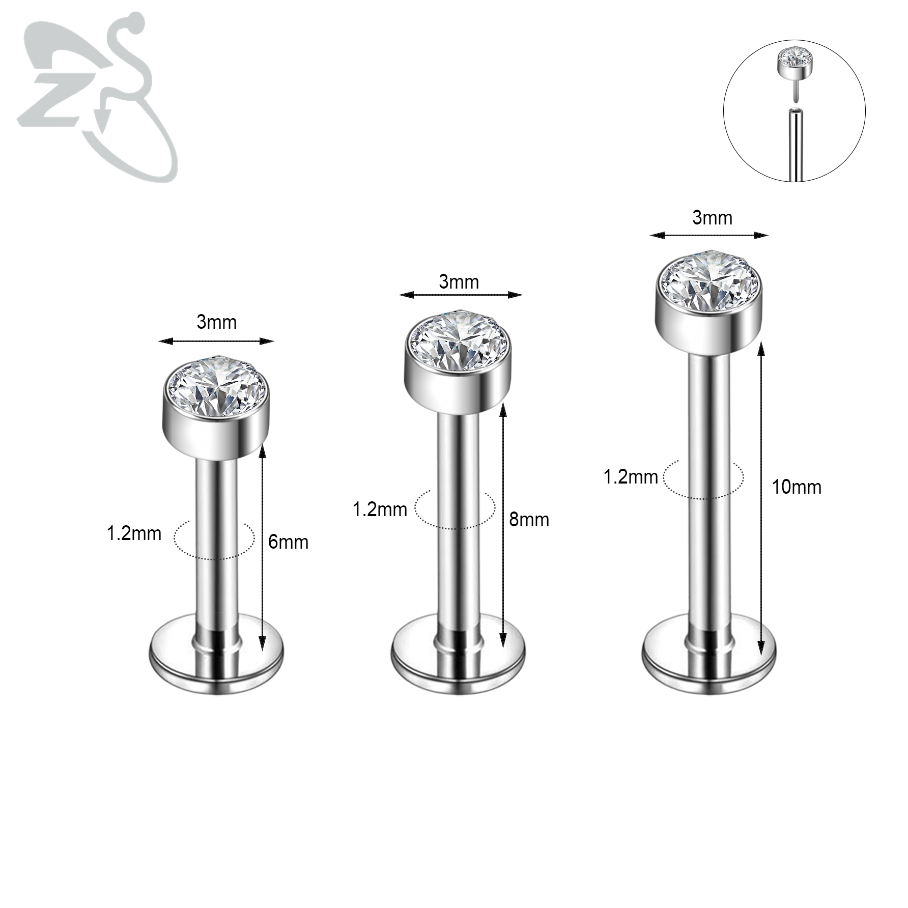 ZS 6-13PCS/LOT 16G Stainless S - Dermal Anchor Top recension och pris